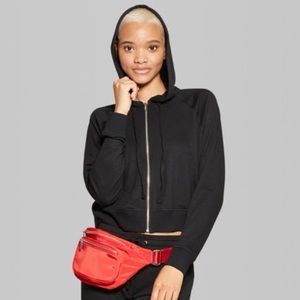 Wild Fable Black Zip-Up Hoodie with Red Details